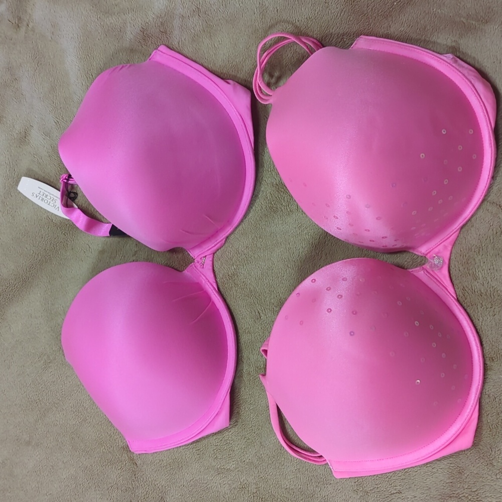 Set of 2 Victoria's Secret Push-Up Plunge Pink  Underwire Bras 36DD NWOT
